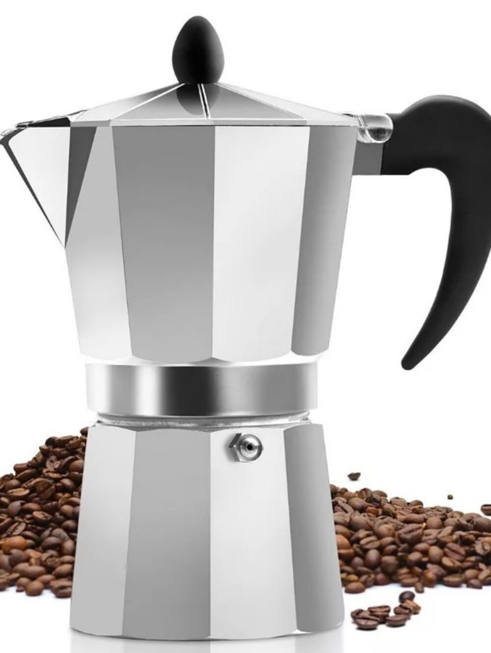 Espresso Maker Moka Pot Silver Aluminum with Black Handle